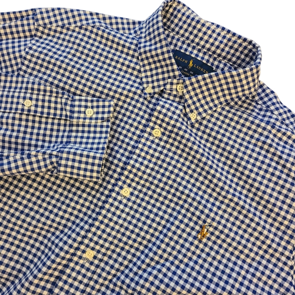 Ralph Lauren Polo Men's XL Blue And White Checkered Long Sleeve Button Down